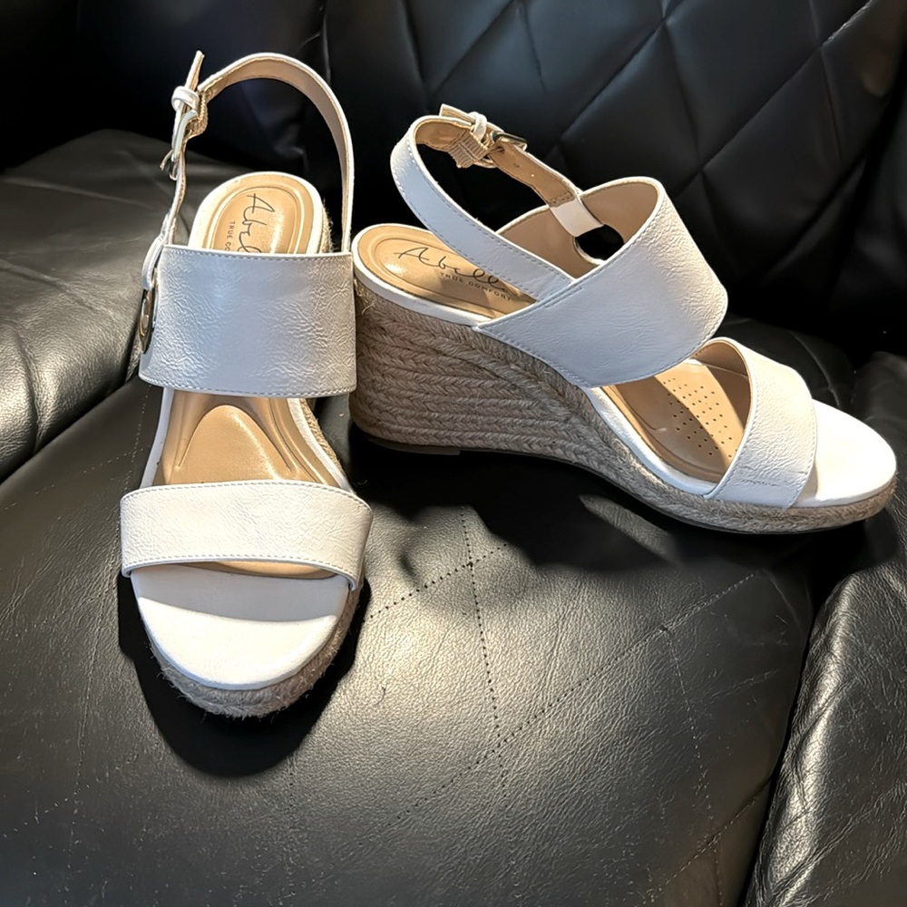 Allegra K White Espadrille Wedge Sandals - Women